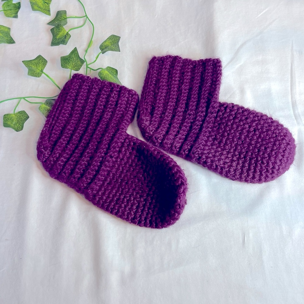 Hand Knitted Purple Socks - Size 9 & Under